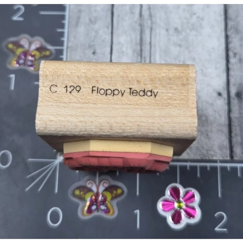 Dots Floppy Teddy Bear C129 1989 Rubber Stamp Wood #Q19